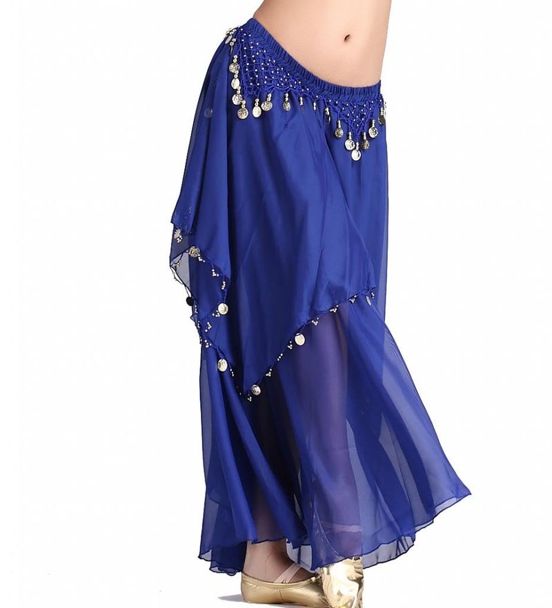 ZLTdream Womens Belly Dance Chiffon Skirt With Coins Blue,One Size - Image 4